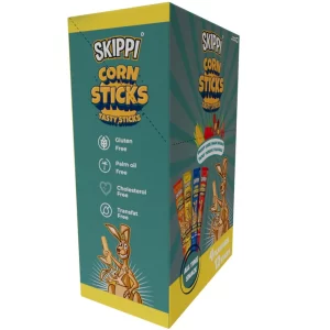 All Time Snack of Skippi Tasty Corn Sticks, Assorted Triple Pack of 4 flavors (Sweet Corn, Magic Masala, Tangy Tomato & Thai Chilli), 144g (12g x 12 Rolls)