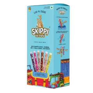 All Desi Flavour Box of Skippi Ice Pops, Kala Khatta, Rose, Jaljeera, Imli, Chilli Guava, Aam Panna ( 2 Qty of 6 Indian flavours, 12 Ice pops X 70ml each)